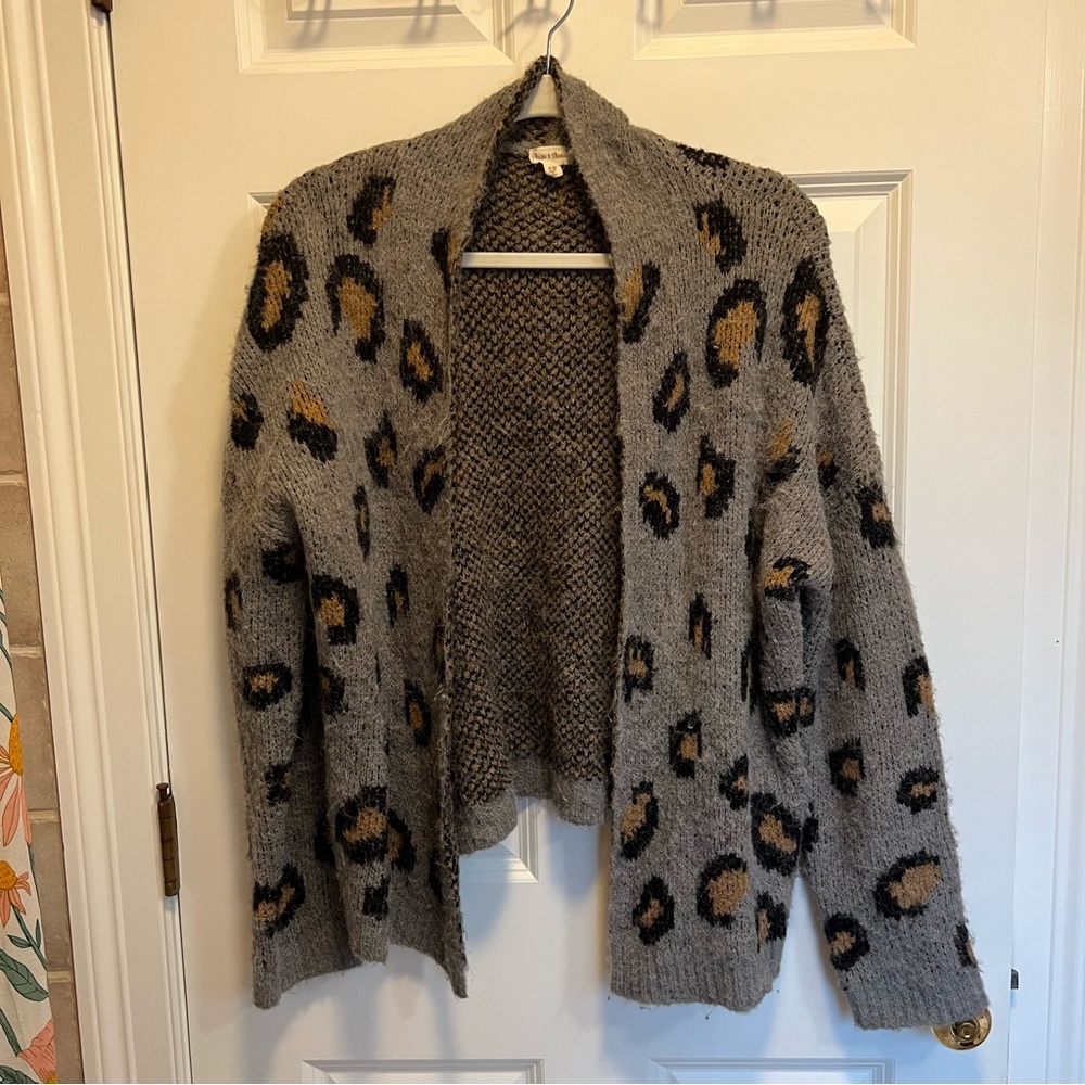 Gray Leopard Print Cozy Sweater size S/M